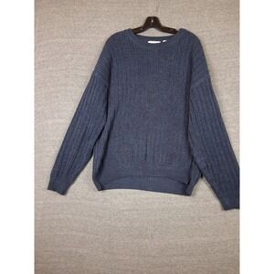 St Johns Bay Mens Sweater XL Dark Blue 100% Cotton Heavy Ribbed VTG Academia